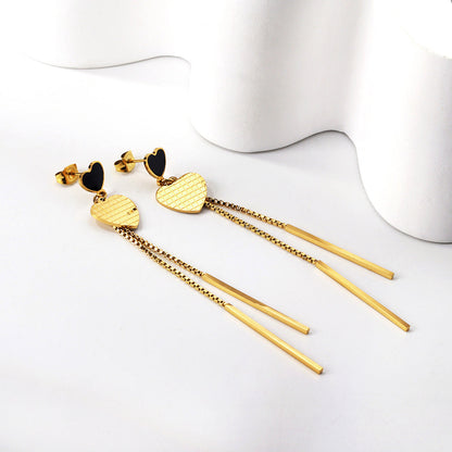 Black oil drop heart + heart + two rectangular bar earrings in 18k gold asonjewelry