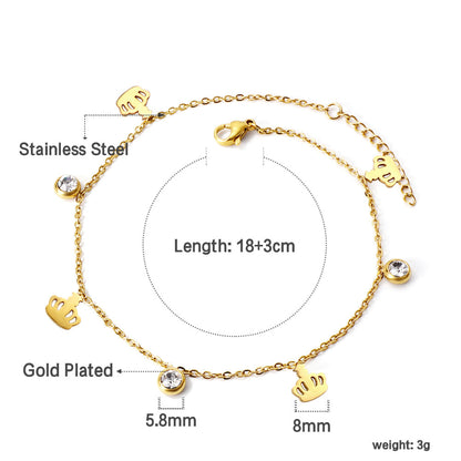 4 Crowns + 3 Round Diamonds Accessories Charm Bracelet 18+3cm Golden asonjewelry