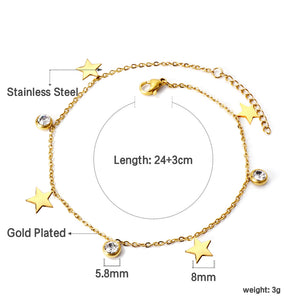 Spring 4 stars + 3 round diamonds accessories charm anklet 24+3cm