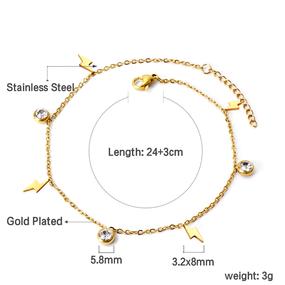 Spring 4 Lightning + 3 Round Diamond Accessories Charm Anklet 24+3cm asonjewelry