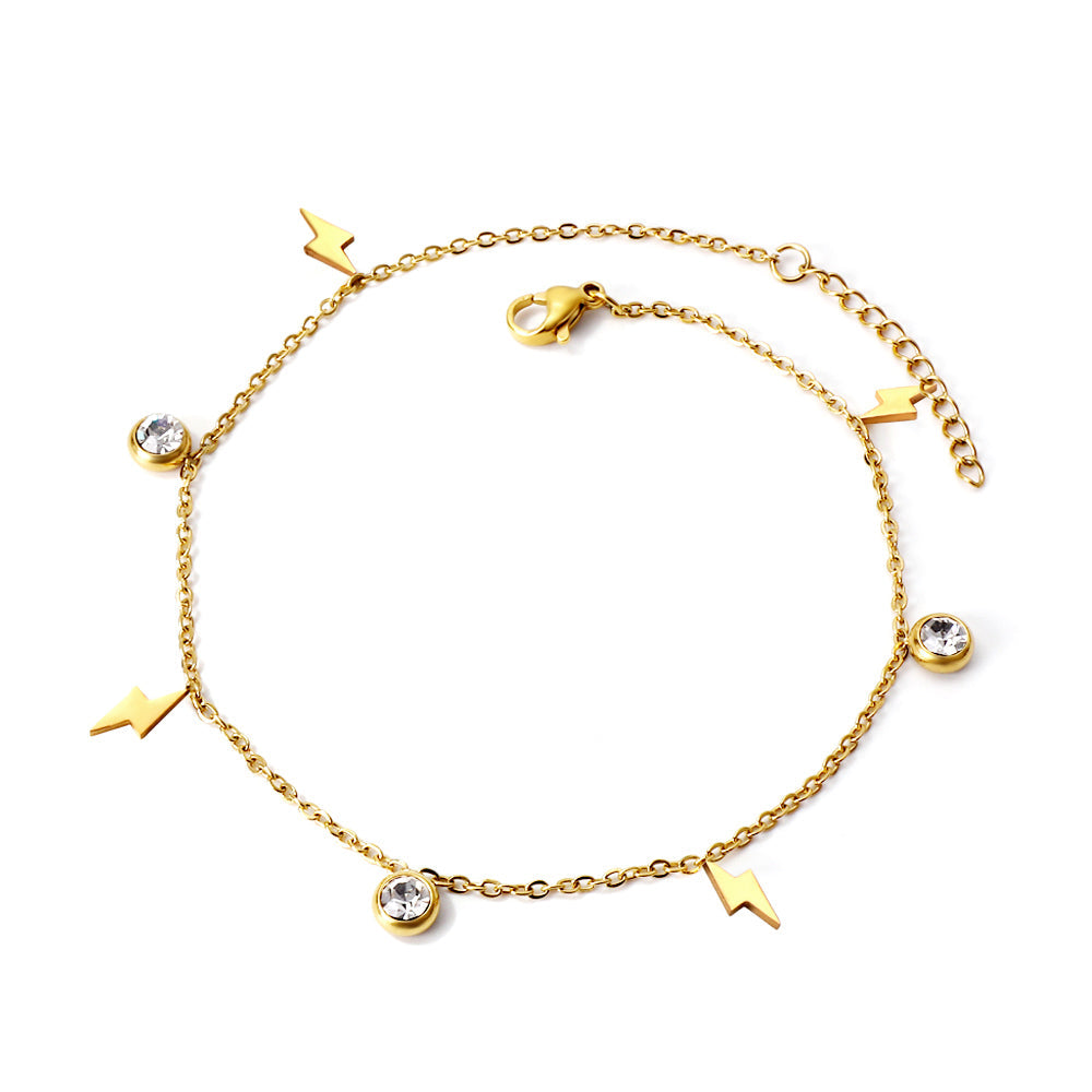 Spring 4 Lightning + 3 Round Diamond Accessories Charm Anklet 24+3cm asonjewelry
