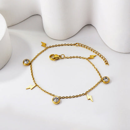 Spring 4 Lightning + 3 Round Diamond Accessories Charm Anklet 24+3cm asonjewelry