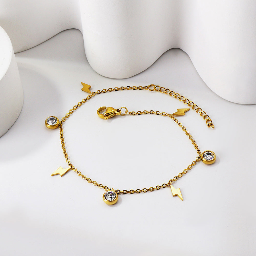 4 Lightning + 3 Round Diamonds Accessories Charm Bracelet 18+3cm Golden asonjewelry