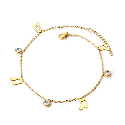 Spring 4 music symbols + 3 round diamond accessories charm anklet 24+3cm asonjewelry
