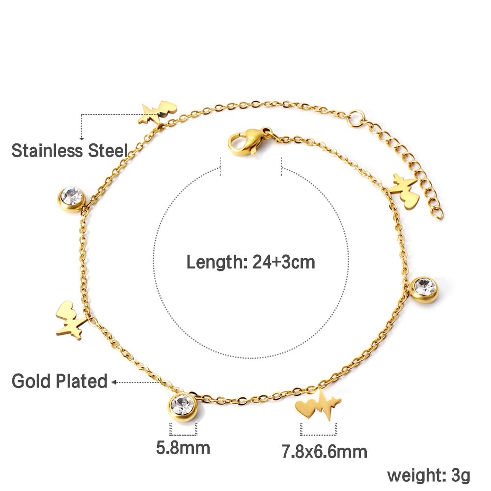 Spring 4 EKG + 3 Round Diamond Accessories Charm Anklet 24+3cm asonjewelry