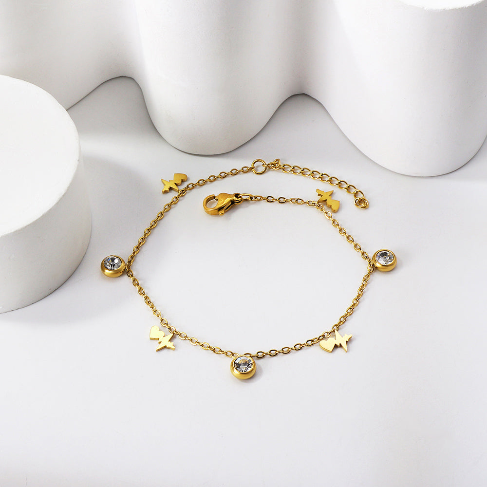 Spring 4 EKG + 3 Round Diamond Accessories Charm Anklet 24+3cm asonjewelry