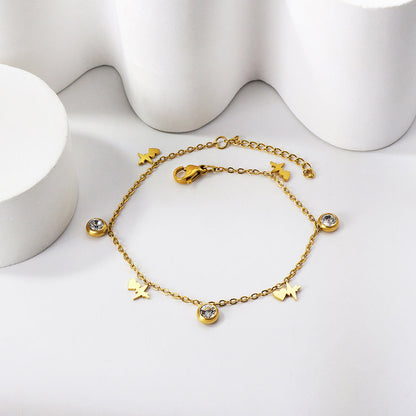 4 EKG + 3 Round Diamonds Accessories Charm Bracelet 18+3cm Gold asonjewelry