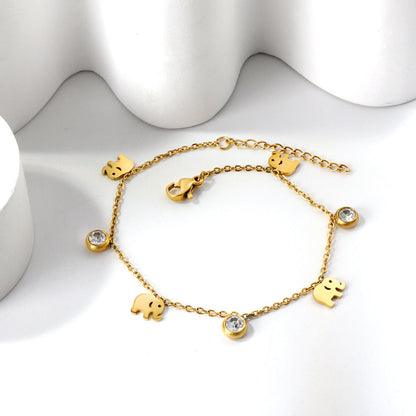 Spring 4 elephants + 3 round diamond accessories charm anklet 24+3cm asonjewelry
