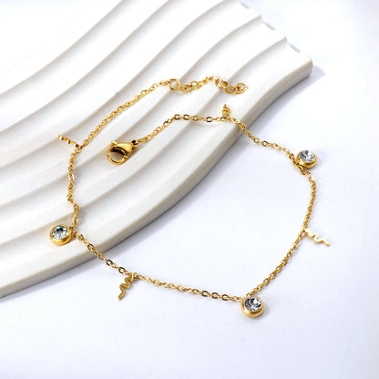 Spring 4 snakes + 3 round diamonds accessories charm anklet 24+3cm asonjewelry