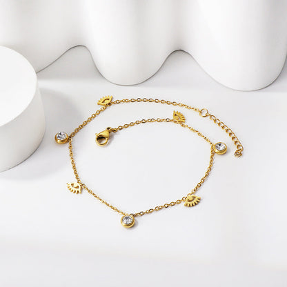 Spring 4 eyes + 3 round diamonds accessories charm anklet 24+3cm asonjewelry