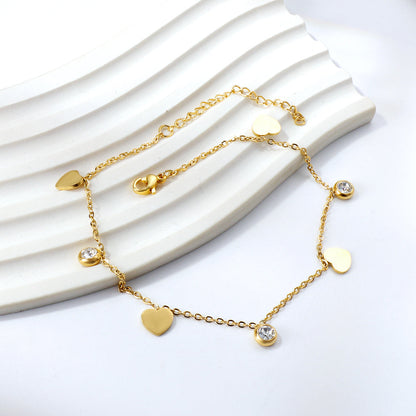 4 hearts + 3 round diamond accessory charm bracelet 18+3cm golden asonjewelry