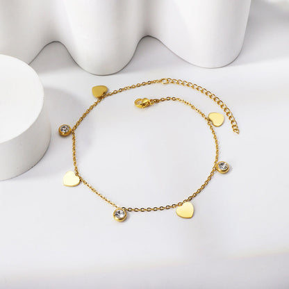 4 hearts + 3 round diamond accessory charm bracelet 18+3cm golden asonjewelry