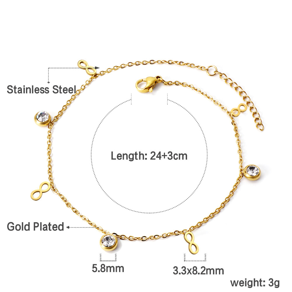 Spring 4pcs 8+3pcs round diamonds accessories pendant anklet 24+3cm asonjewelry