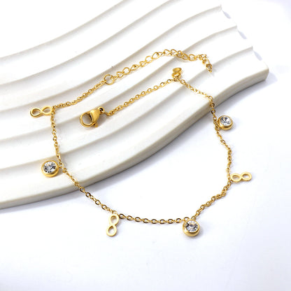 Spring 4pcs 8+3pcs round diamonds accessories pendant anklet 24+3cm asonjewelry