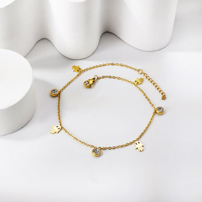 Spring 4 palms + 3 round diamond accessories charm anklet 24+3cm asonjewelry