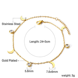Spring 4 moons + 3 round diamonds accessories charm anklet 24+3cm