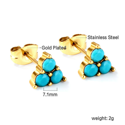 Triangle with three blue beads earrings 18k Gold asonjewelry