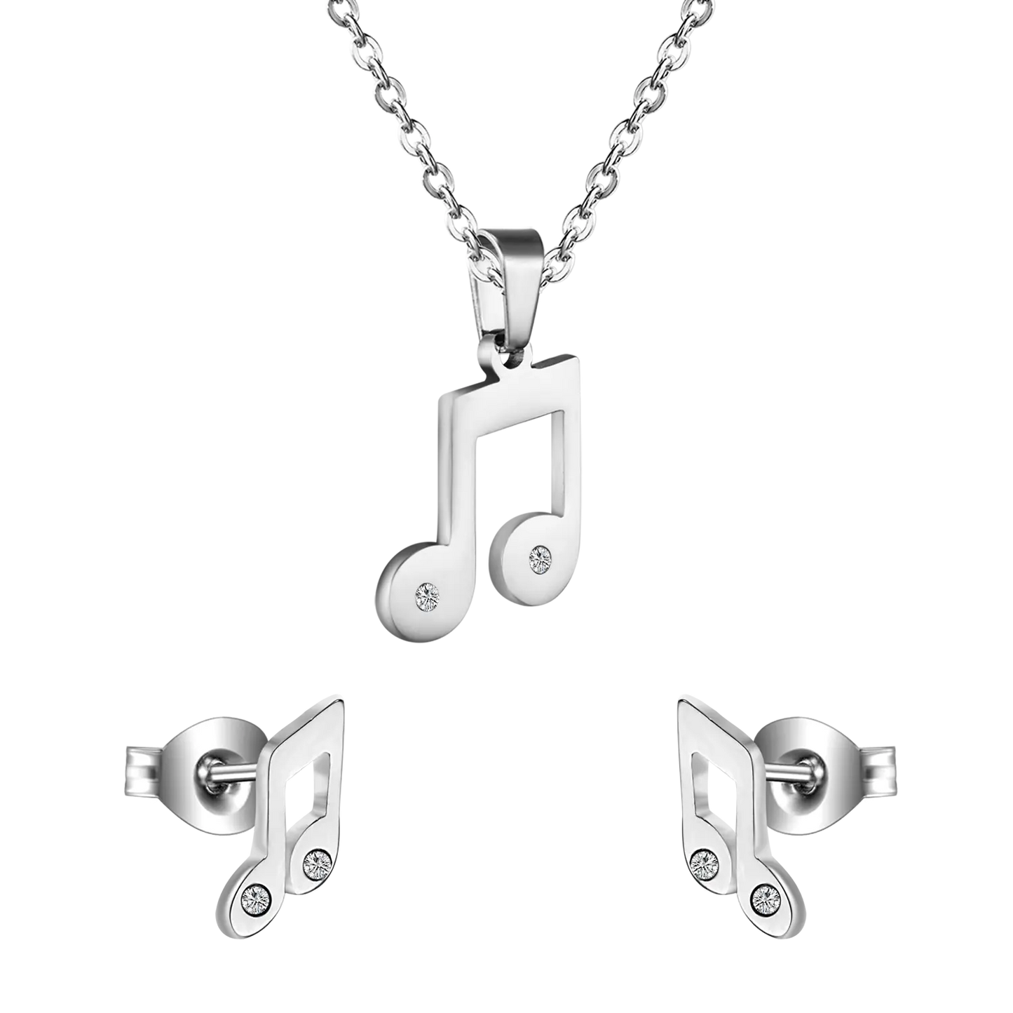 Trendy Music Crystal Jewelry Stainless Steel Chain Necklaces Earrings Sets For Women Indian Jewellry parures bijoux asonjewelry