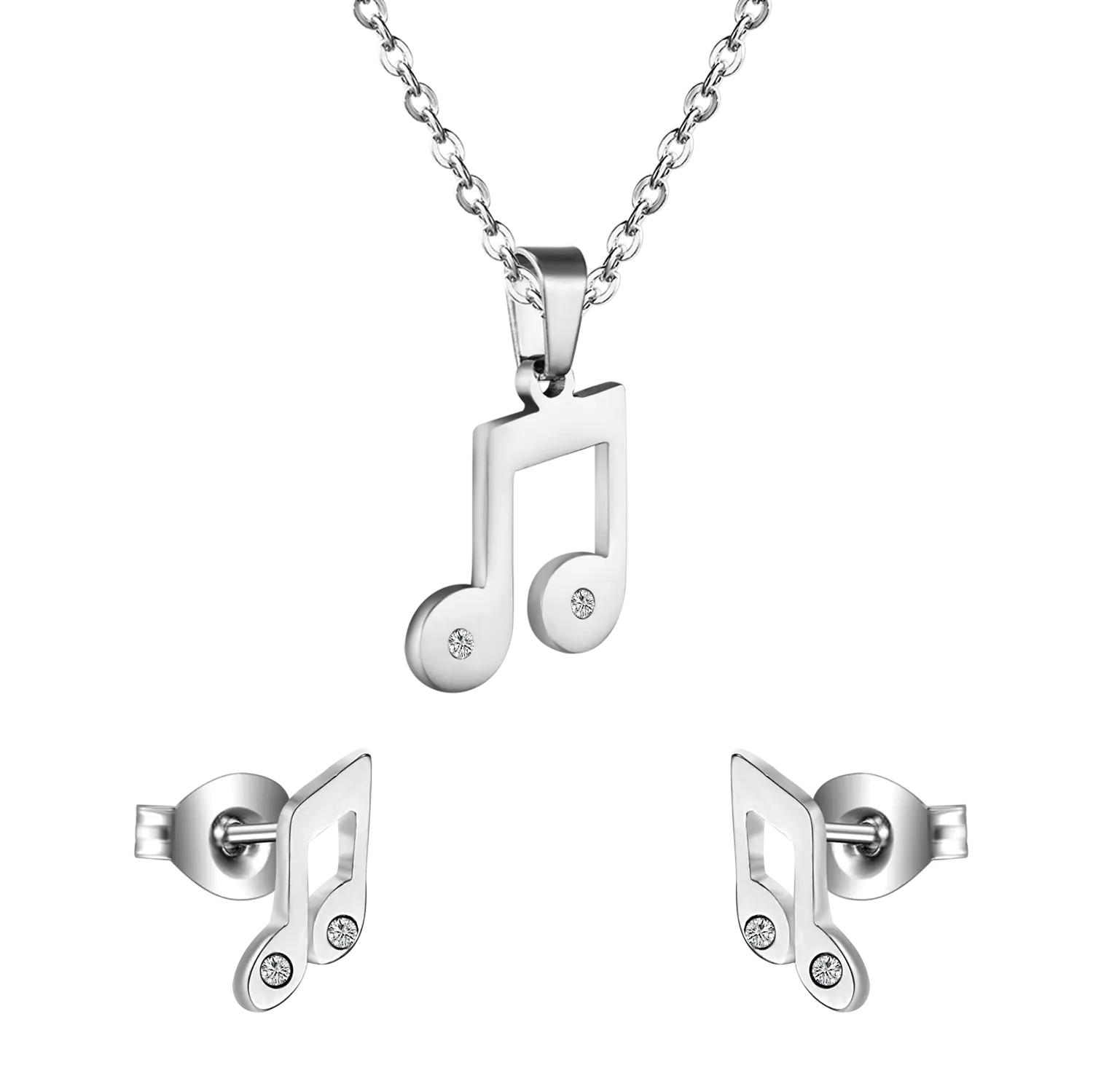 Trendy Music Crystal Jewelry Stainless Steel Chain Necklaces Earrings Sets For Women Indian Jewellry parures bijoux asonjewelry