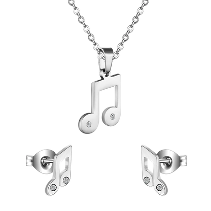 Trendy Music Crystal Jewelry Stainless Steel Chain Necklaces Earrings Sets For Women Indian Jewellry parures bijoux asonjewelry