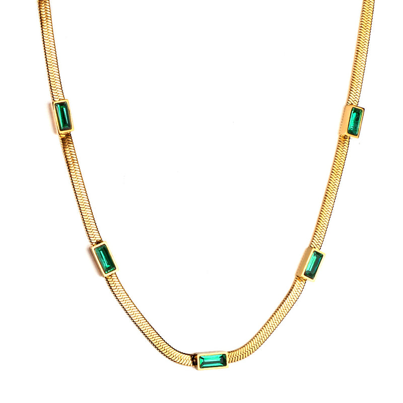 5 Rectangular Green Diamonds Pendant Necklace 42+5cm