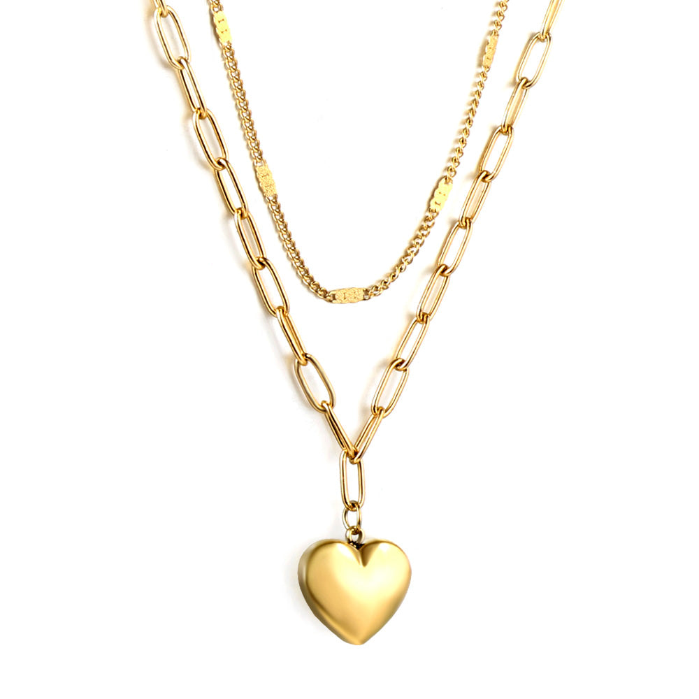Heart Pendant + Matching Chain Double Chain 44+40+5cm Golden asonjewelry