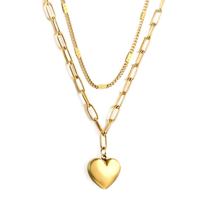 Heart Pendant + Matching Chain Double Chain 44+40+5cm Golden asonjewelry