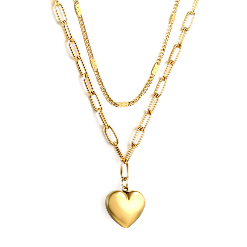 Heart Pendant + Matching Chain Double Chain 44+40+5cm Golden