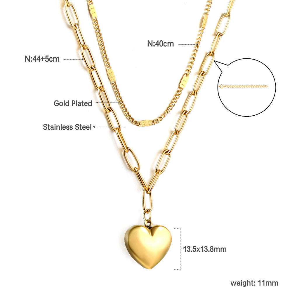 Heart Pendant + Matching Chain Double Chain 44+40+5cm Golden asonjewelry