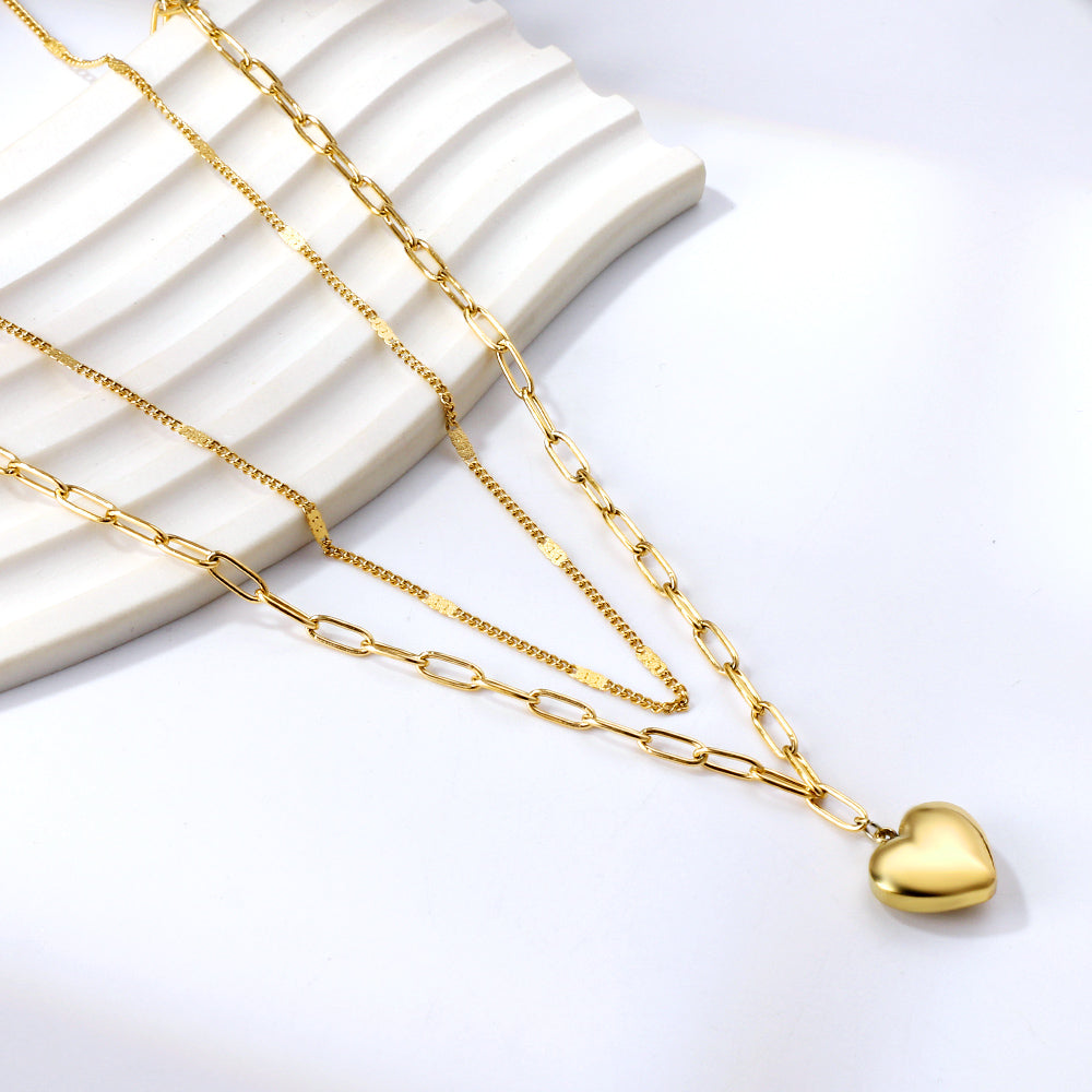 Heart Pendant + Matching Chain Double Chain 44+40+5cm Golden asonjewelry