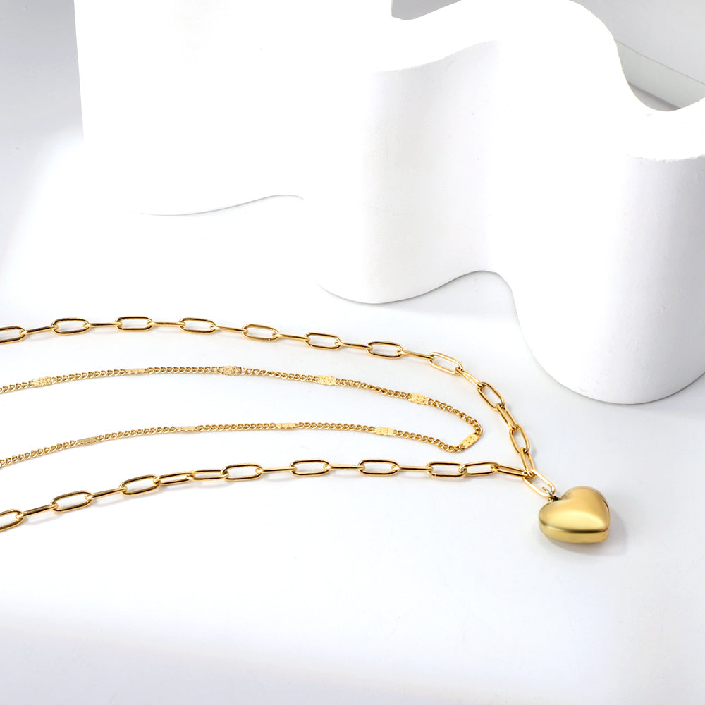 Heart Pendant + Matching Chain Double Chain 44+40+5cm Golden asonjewelry