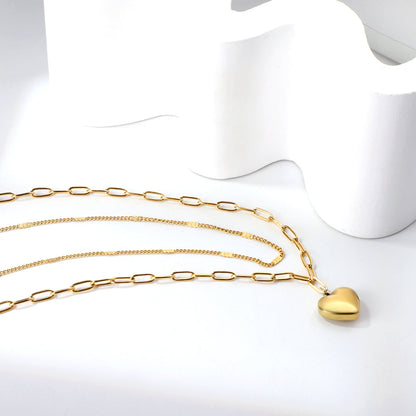 Heart Pendant + Matching Chain Double Chain 44+40+5cm Golden asonjewelry