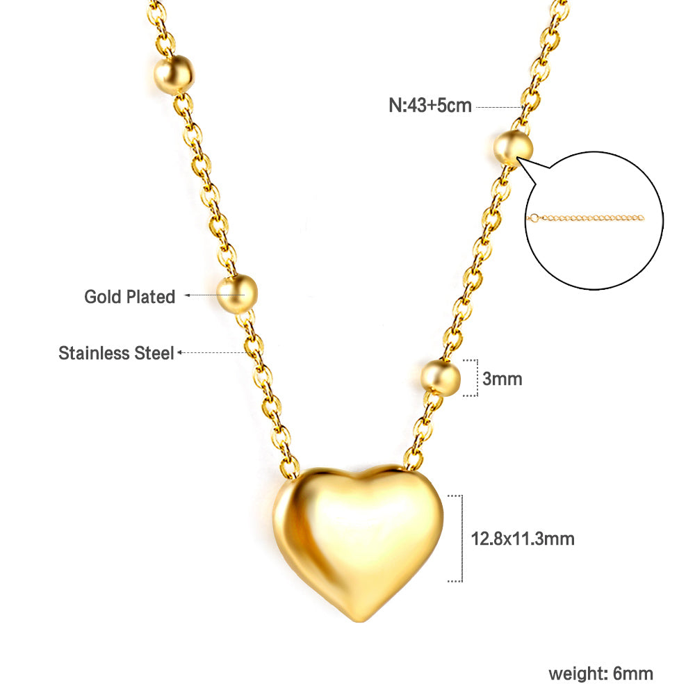 Heart Pendant + Bead Chain Necklace 43+5cm asonjewelry