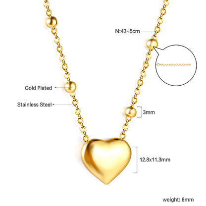 Heart Pendant + Bead Chain Necklace 43+5cm asonjewelry