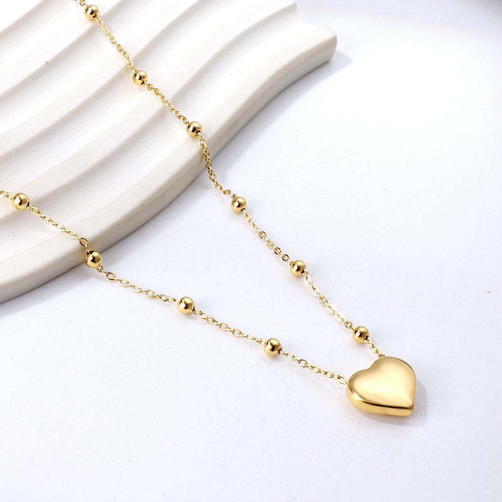 Heart Pendant + Bead Chain Necklace 43+5cm asonjewelry