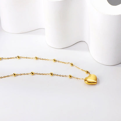 Heart Pendant + Bead Chain Necklace 43+5cm asonjewelry