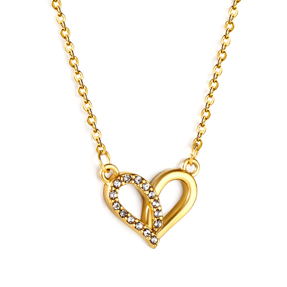 Heart Circle Pendant with Diamonds Necklace 43+5cm Gold Color asonjewelry