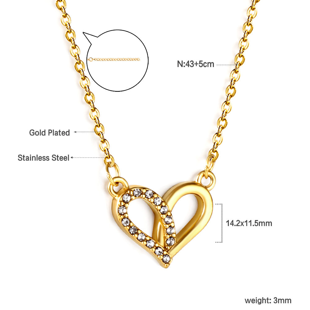 Heart Circle Pendant with Diamonds Necklace 43+5cm Gold Color asonjewelry