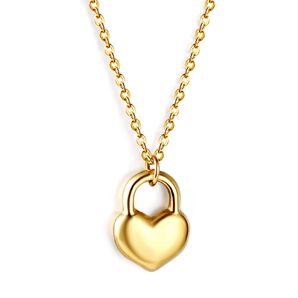Heart Lock Pendant Necklace 40+5cm Gold Color asonjewelry