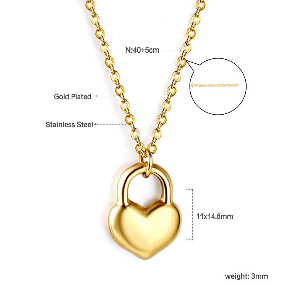 Heart Lock Pendant Necklace 40+5cm Gold Color asonjewelry