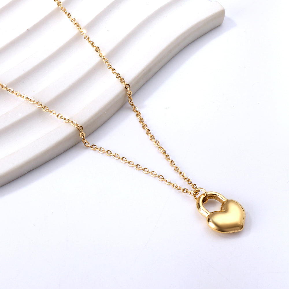 Heart Lock Pendant Necklace 40+5cm Gold Color asonjewelry