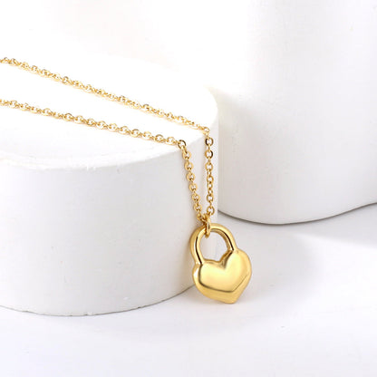 Heart Lock Pendant Necklace 40+5cm Gold Color asonjewelry