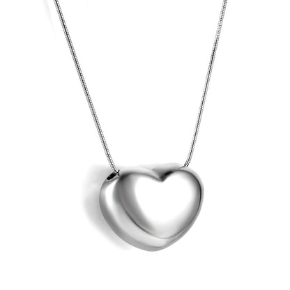 Heart Hollow Pendant Necklace 44+5cm Steel Color asonjewelry