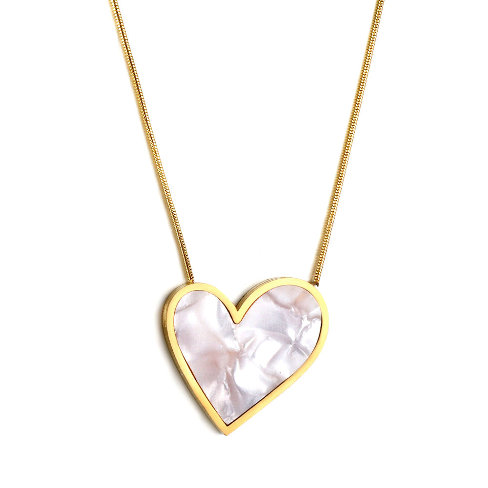 White & Black Shell Right Heart Pendant Necklace 40+5cm asonjewelry