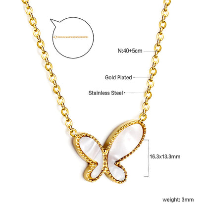 White Butterfly Pendant Necklace 40+5cm asonjewelry