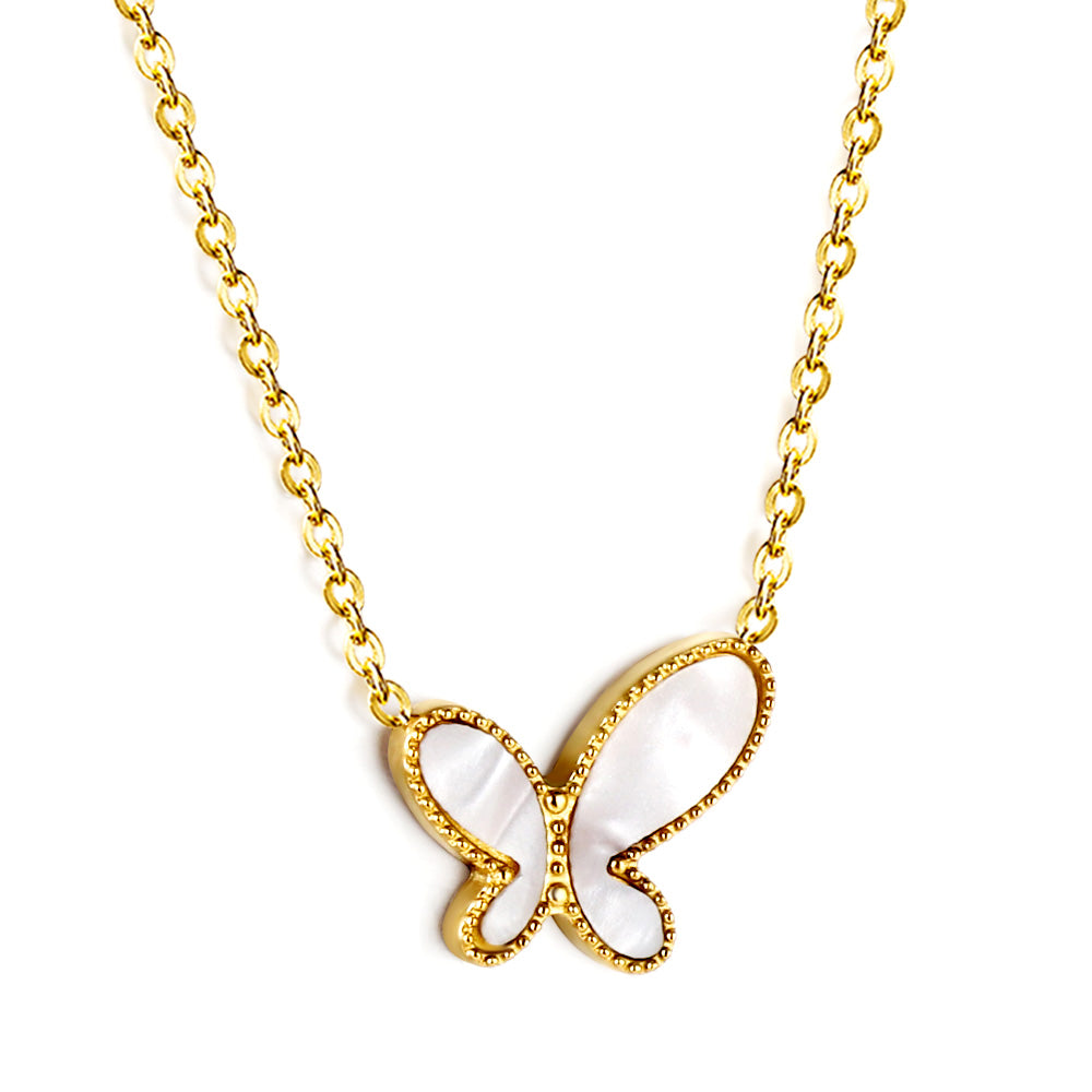 White Butterfly Pendant Necklace 40+5cm asonjewelry