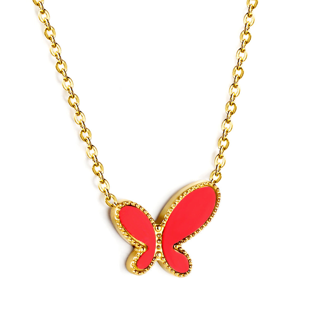 Red Butterfly Pendant Necklace 40+6cm asonjewelry