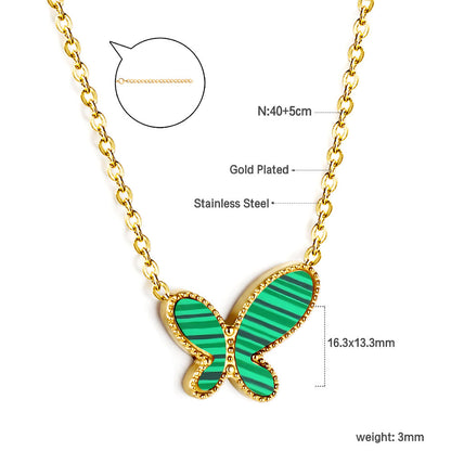 Green Horizontal Butterfly Pendant Necklace 40+7cm asonjewelry