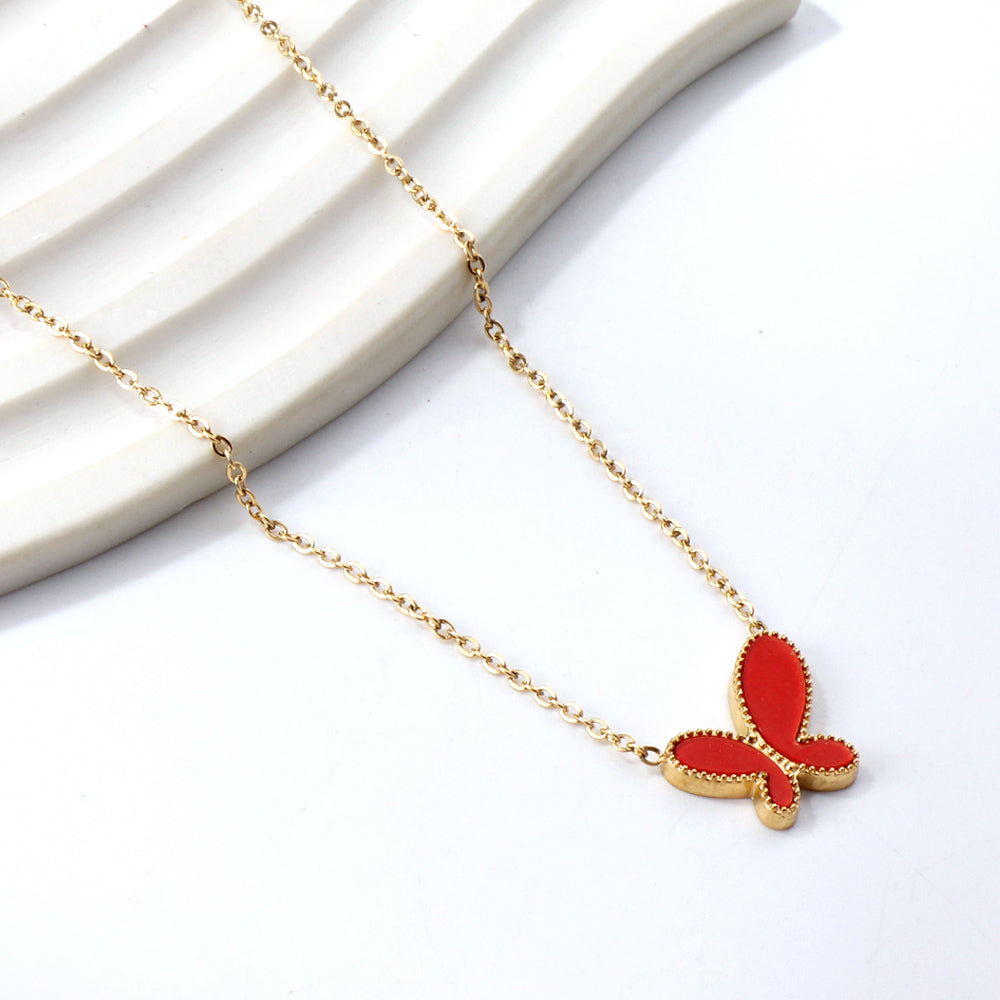 Red Butterfly Pendant Necklace 40+6cm asonjewelry