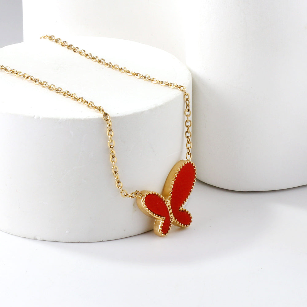 Red Butterfly Pendant Necklace 40+6cm asonjewelry